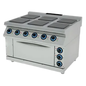 Piano de cuisson professionnel électrique 6 plaques carrées 120cm sur four marque Estufa. - Maison d'Équipement du Chef - Casablanca