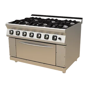 Piano de cuisson professionnel 6 feux gaz sur grand four inox marque Estufa pour restaurant haut de gamme. - Maison d'Équipement du Chef - Casablanca