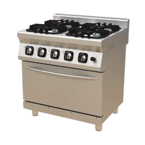Piano de cuisson professionnel 4 feux gaz avec four inox marque Estufa pour restaurant gastronomique. - Maison d'Équipement du Chef - Casablanca