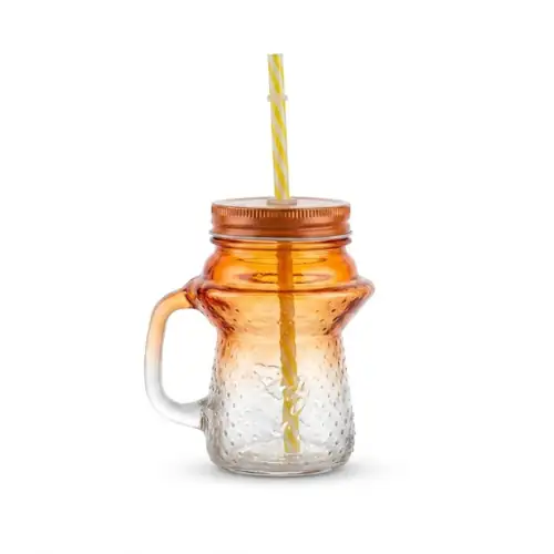 Bouteille en Verre avec Couvercle + Paille