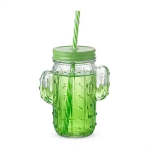 Bouteille en Verre avec Couvercle + Paille