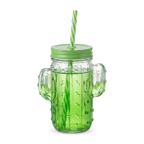 Bouteille en Verre avec Couvercle + Paille